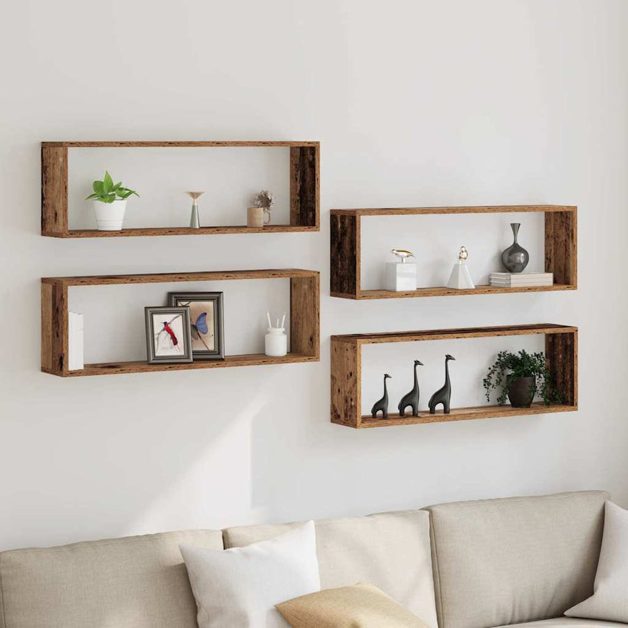 Wandplanken 4 Stuks 80X15X26 Cm Bewerkt Hout Oud hout