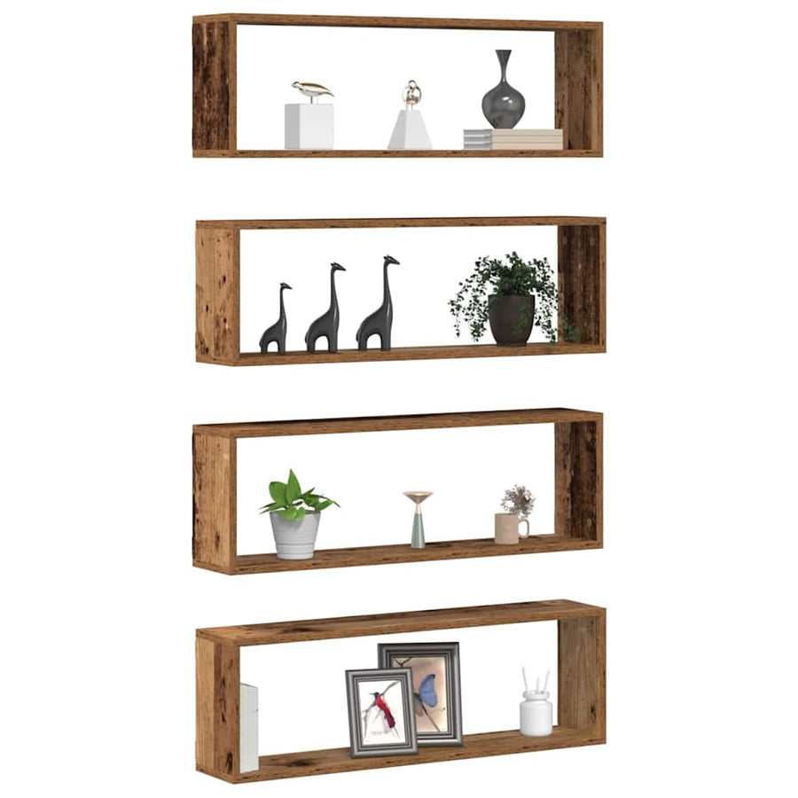 Wandplanken 4 Stuks 80X15X26 Cm Bewerkt Hout Oud hout