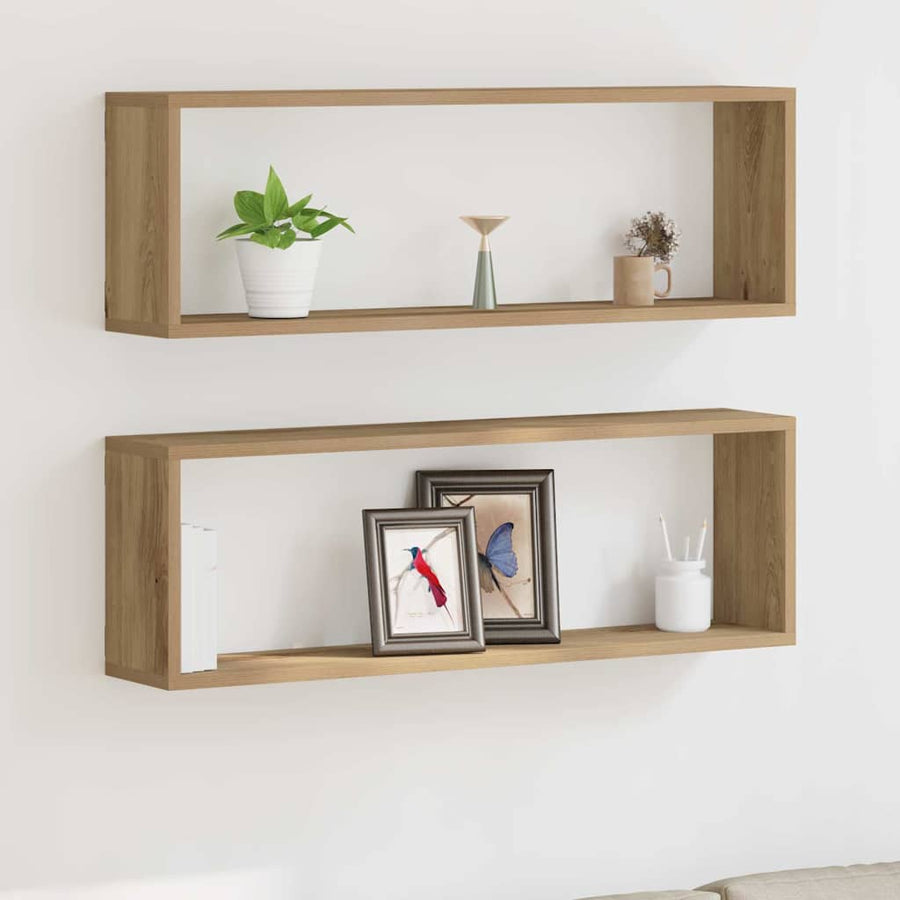 Wandplanken 2 St 80X15X26 Cm Bewerkt Hout Artisanaal Eiken artisanaal eikenkleurig