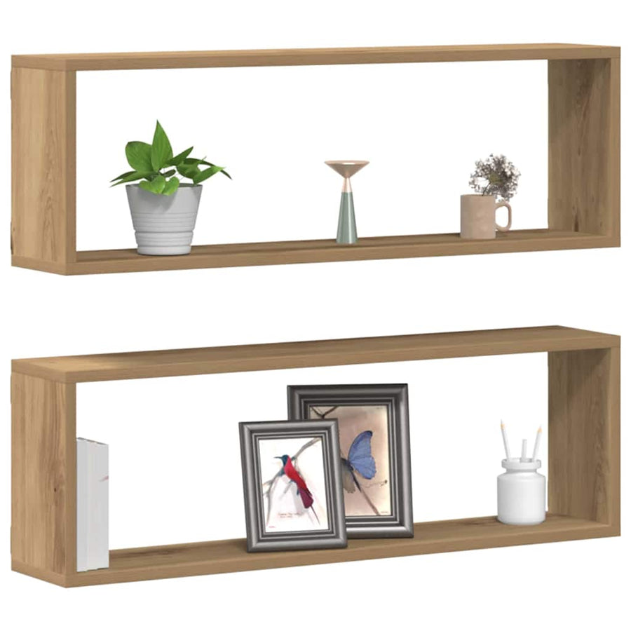 Wandplanken 2 St 80X15X26 Cm Bewerkt Hout Artisanaal Eiken artisanaal eikenkleurig