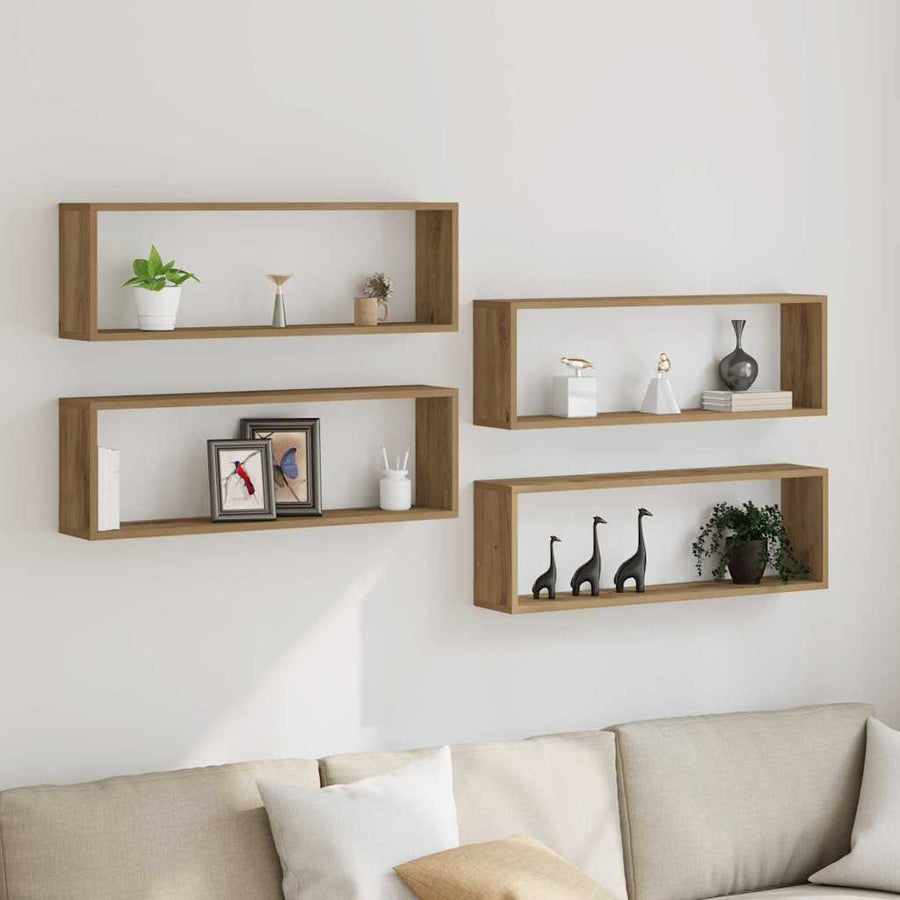 Wandplanken 4 St 80X15X26 Cm Bewerkt Hout Artisanaal Eiken artisanaal eikenkleurig