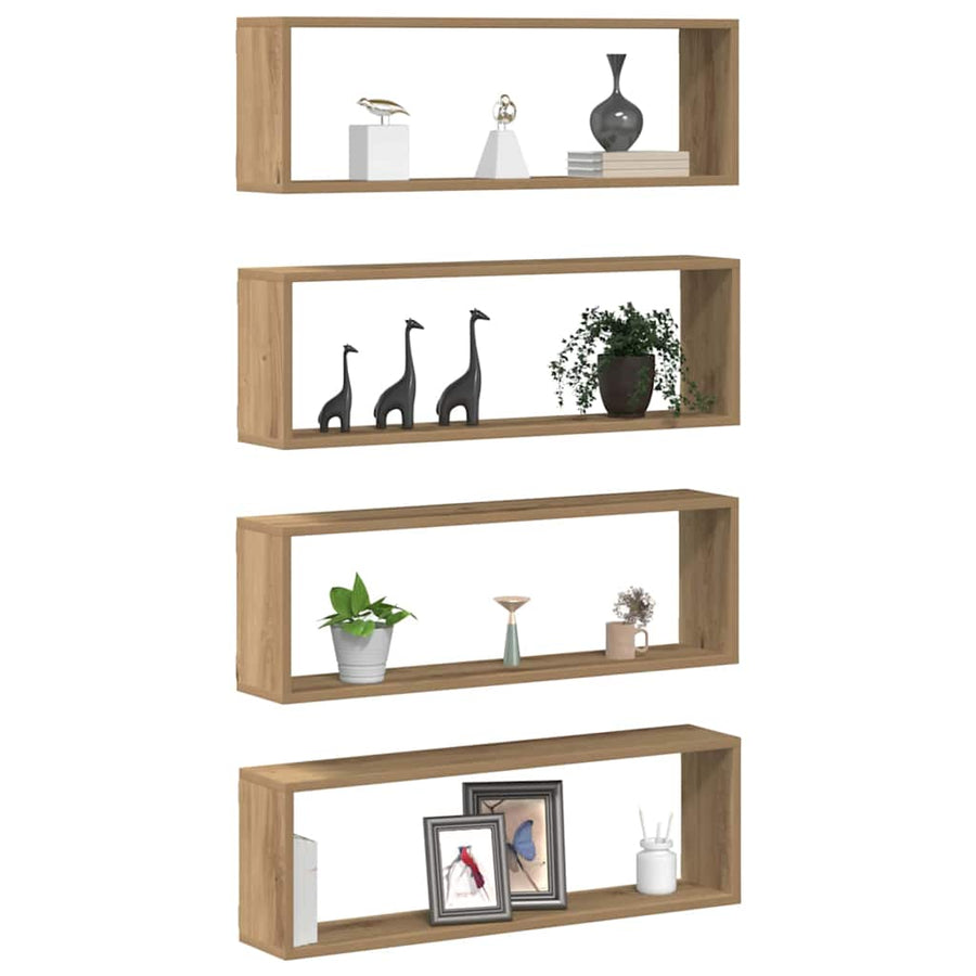 Wandplanken 4 St 80X15X26 Cm Bewerkt Hout Artisanaal Eiken artisanaal eikenkleurig
