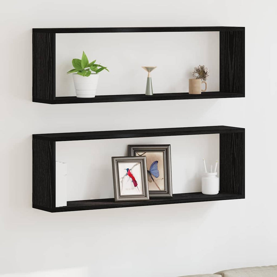 Wandplanken - Set Van 2, , 80X15X26 Cm, Gemaakt Van Bewerkt Hout Zwart eiken