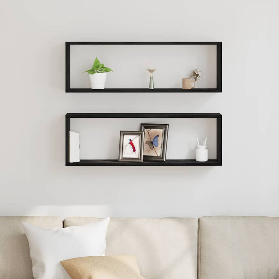 Wandplanken - Set Van 2, , 80X15X26 Cm, Gemaakt Van Bewerkt Hout Zwart eiken
