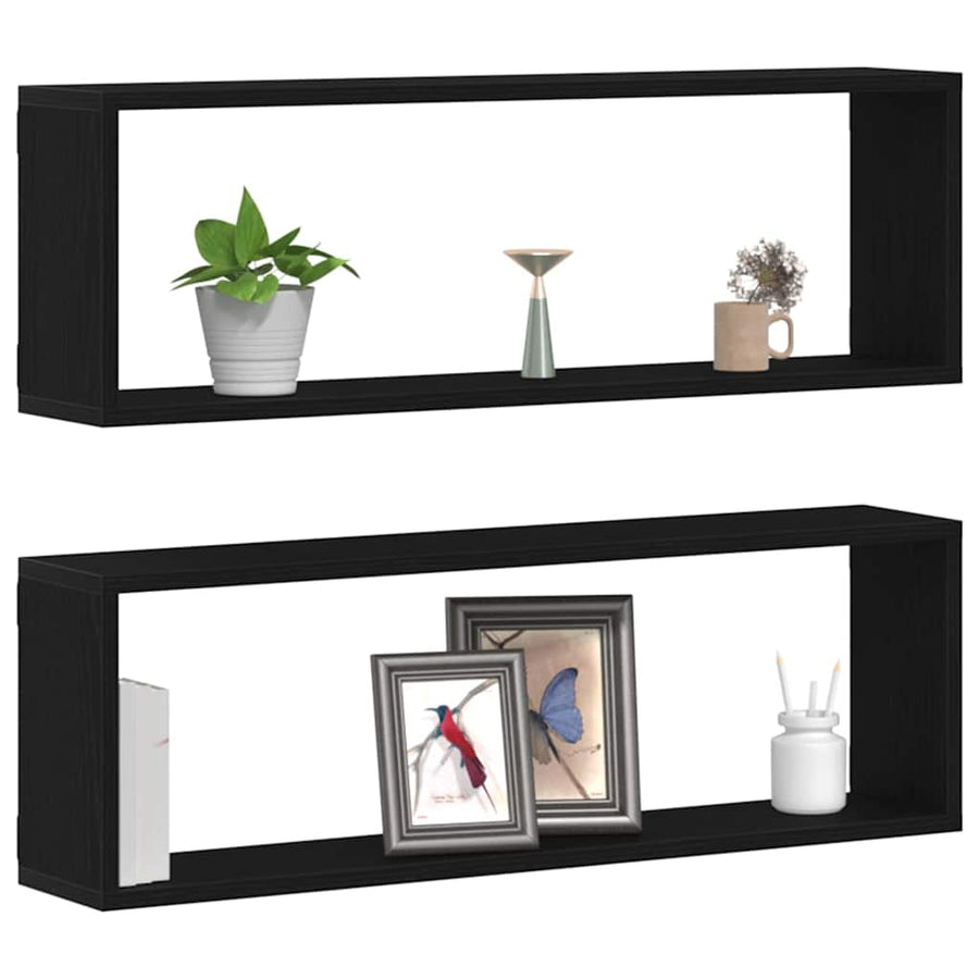 Wandplanken - Set Van 2, , 80X15X26 Cm, Gemaakt Van Bewerkt Hout Zwart eiken