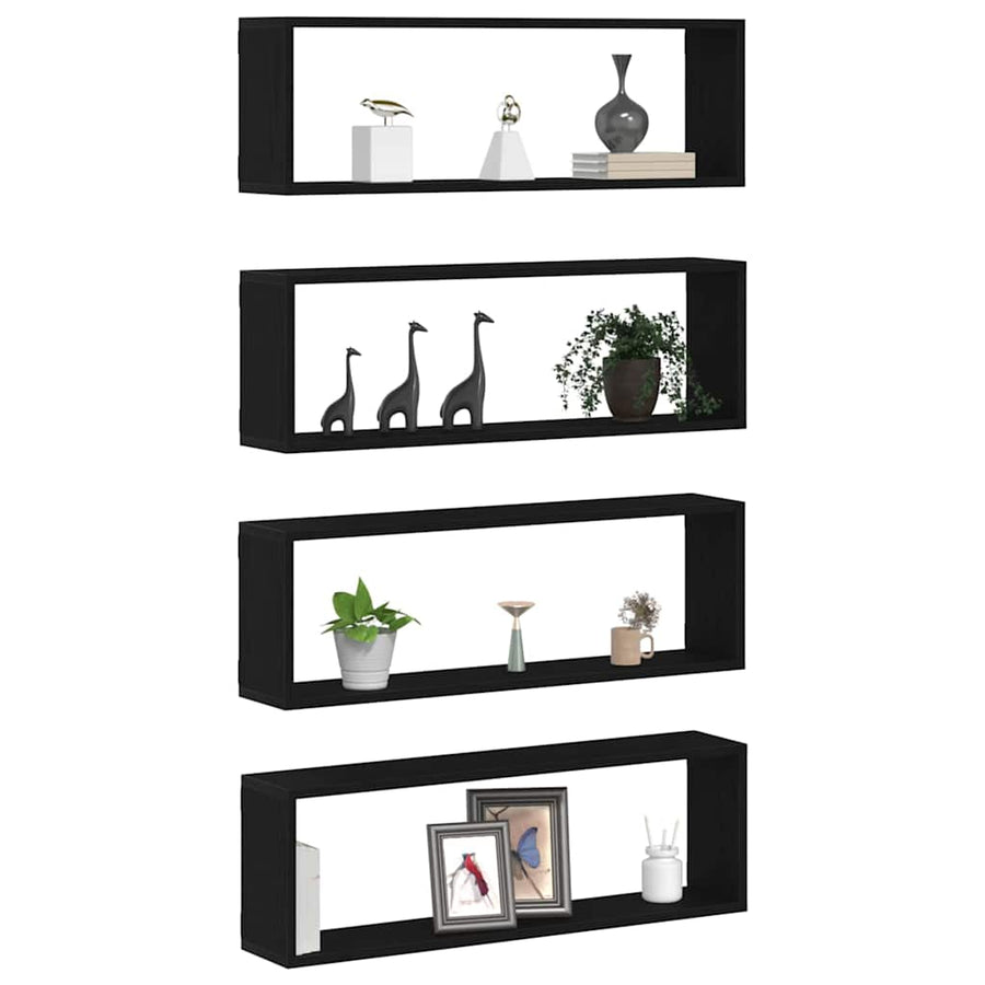 Wandplanken 4 Stuks 80X15X26 Cm Bewerkte Hout Zwart eiken