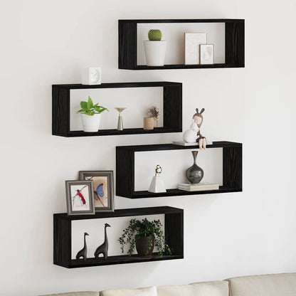 Wandplanken Set Van 4 - - - Gemaakt Van Houtcomposiet Zwart Eiken 60 x 15 x 23 cm