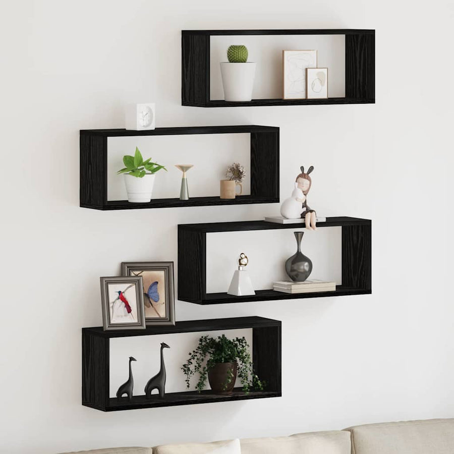 Wandplanken Set Van 4 - - - Gemaakt Van Houtcomposiet Zwart Eiken 60 x 15 x 23 cm