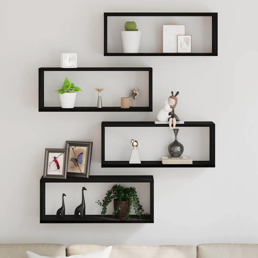 Wandplanken Set Van 4 - - - Gemaakt Van Houtcomposiet Zwart Eiken 60 x 15 x 23 cm