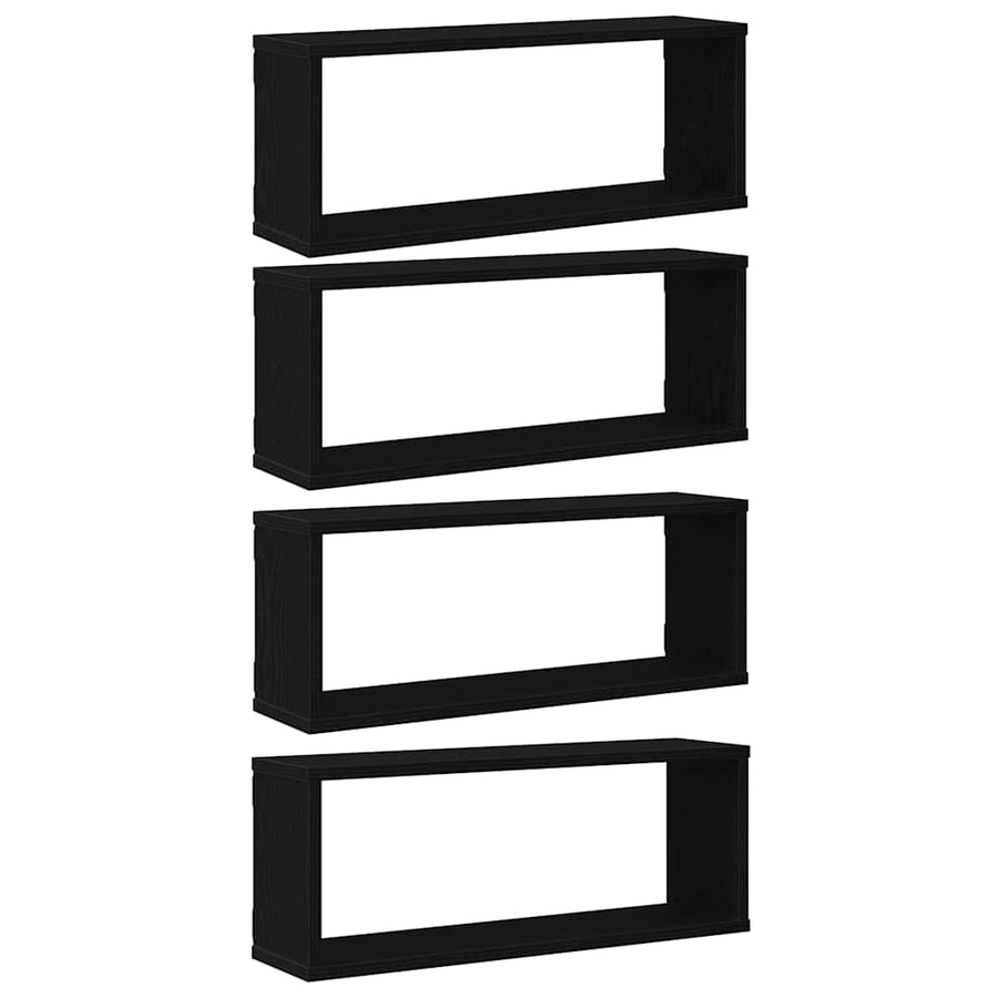 Wandplanken Set Van 4 - - - Gemaakt Van Houtcomposiet Zwart Eiken 60 x 15 x 23 cm