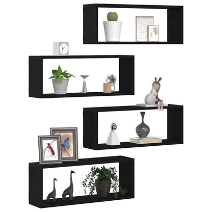 Wandplanken Set Van 4 - - - Gemaakt Van Houtcomposiet Zwart Eiken 60 x 15 x 23 cm