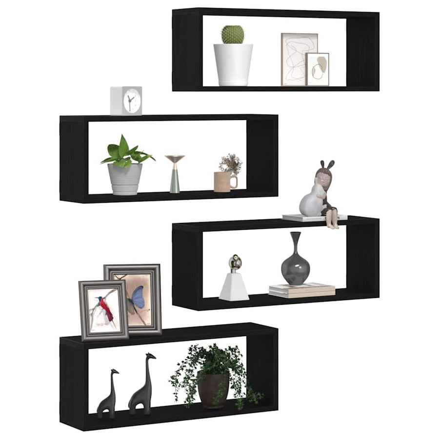Wandplanken Set Van 4 - - - Gemaakt Van Houtcomposiet Zwart Eiken 60 x 15 x 23 cm