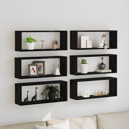 Wandschappen 6 St Bewerkt Hout Kleurig Zwart Eiken 60 x 15 x 23 cm