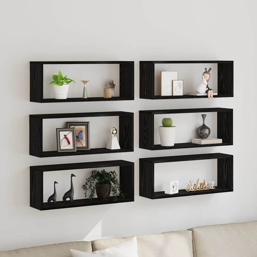 Wandschappen 6 St Bewerkt Hout Kleurig Zwart Eiken 60 x 15 x 23 cm