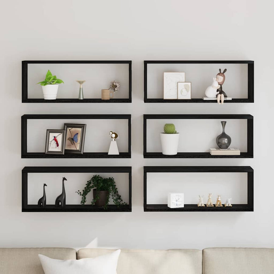 Wandschappen 6 St Bewerkt Hout Kleurig Zwart Eiken 60 x 15 x 23 cm