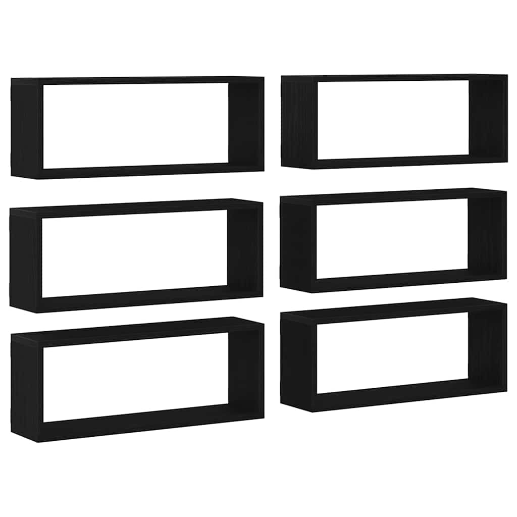 Wandschappen 6 St Bewerkt Hout Kleurig Zwart Eiken 60 x 15 x 23 cm