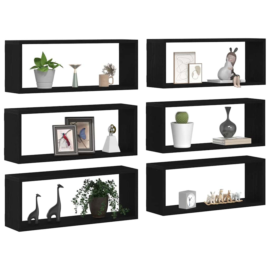 Wandschappen 6 St Bewerkt Hout Kleurig Zwart Eiken 60 x 15 x 23 cm
