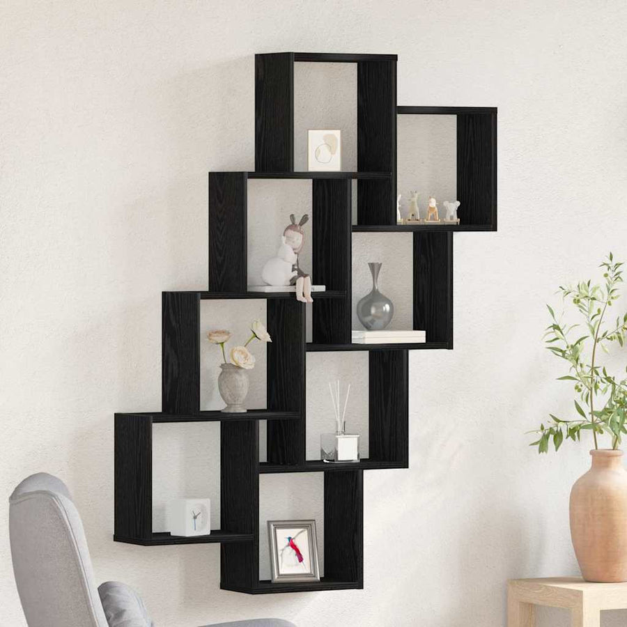 Wandplank met plank Zwart Eiken 90 x 15 x 119,5 cm Bewerkt hout