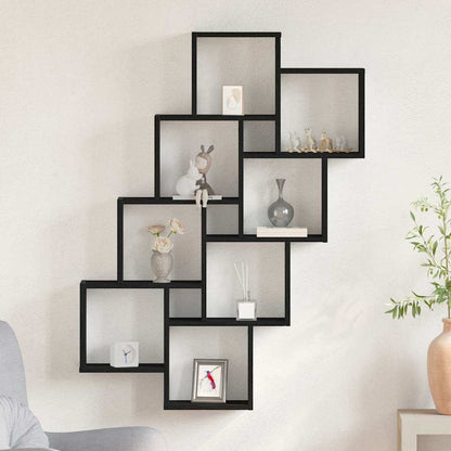Wandplank met plank Zwart Eiken 90 x 15 x 119,5 cm Bewerkt hout