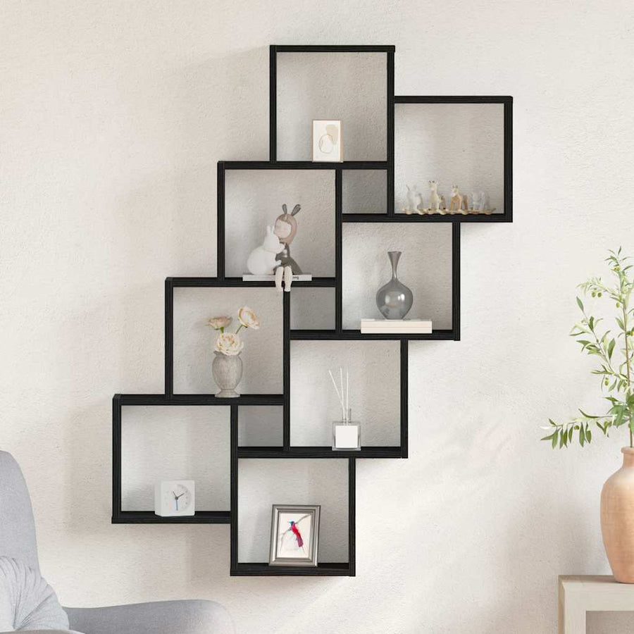 Wandplank met plank Zwart Eiken 90 x 15 x 119,5 cm Bewerkt hout