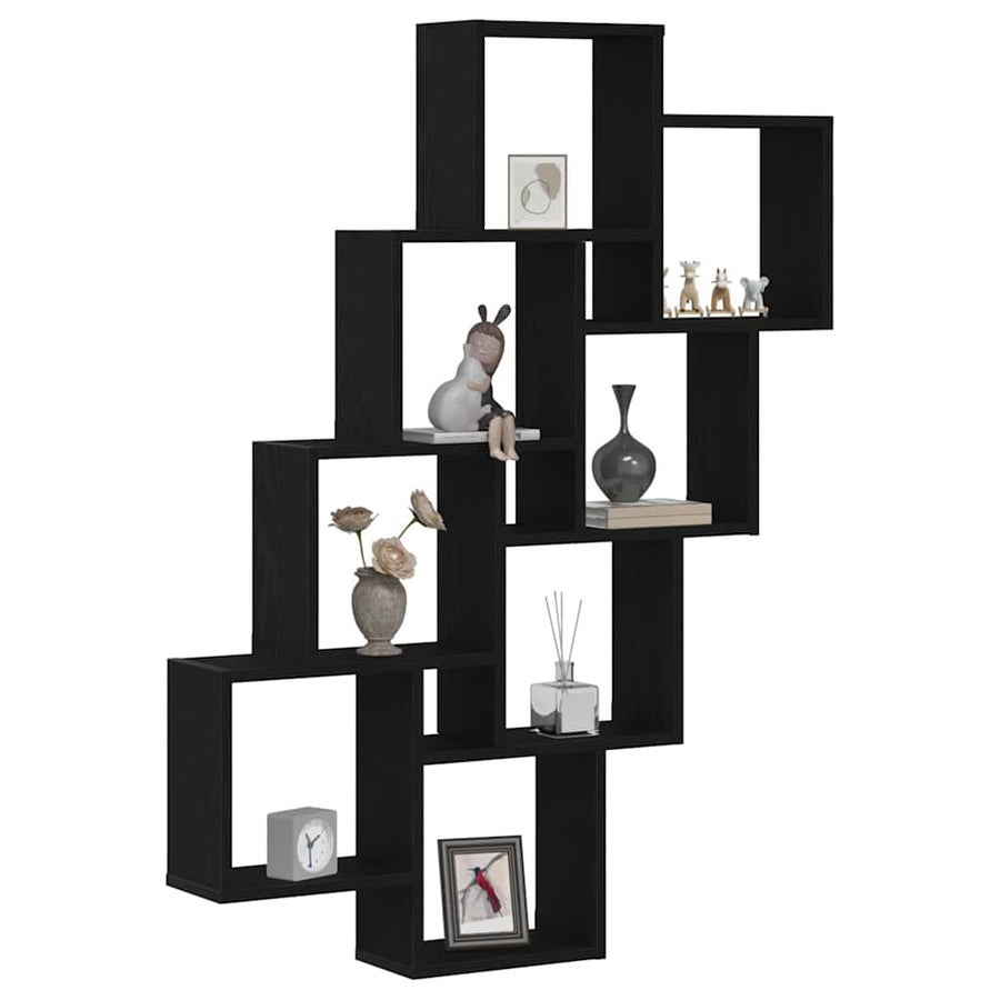 Wandplank met plank Zwart Eiken 90 x 15 x 119,5 cm Bewerkt hout