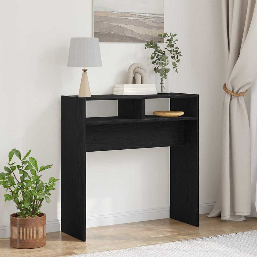 Wandtafel Zwart Eiken 78 x 30 x 80 cm Bewerkt hout