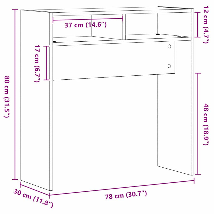Wandtafel Zwart Eiken 78 x 30 x 80 cm Bewerkt hout