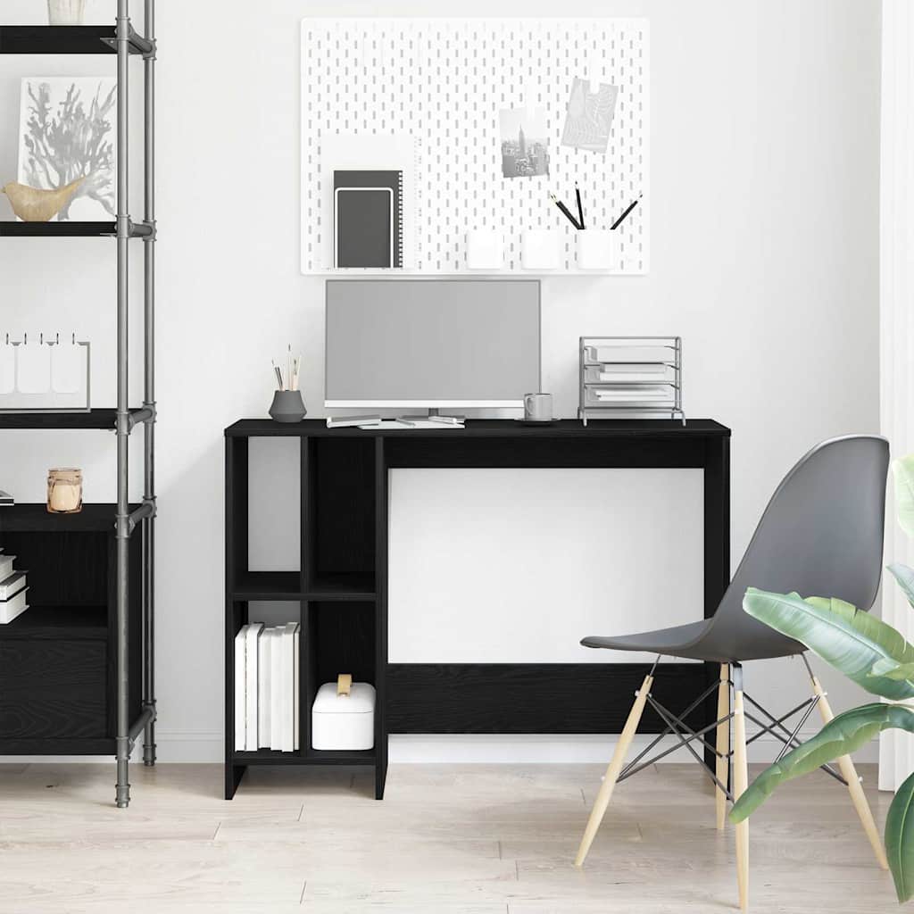 Bureau met plank Zwart Eiken 102,5 x 35 x 75 cm Bewerkt hout