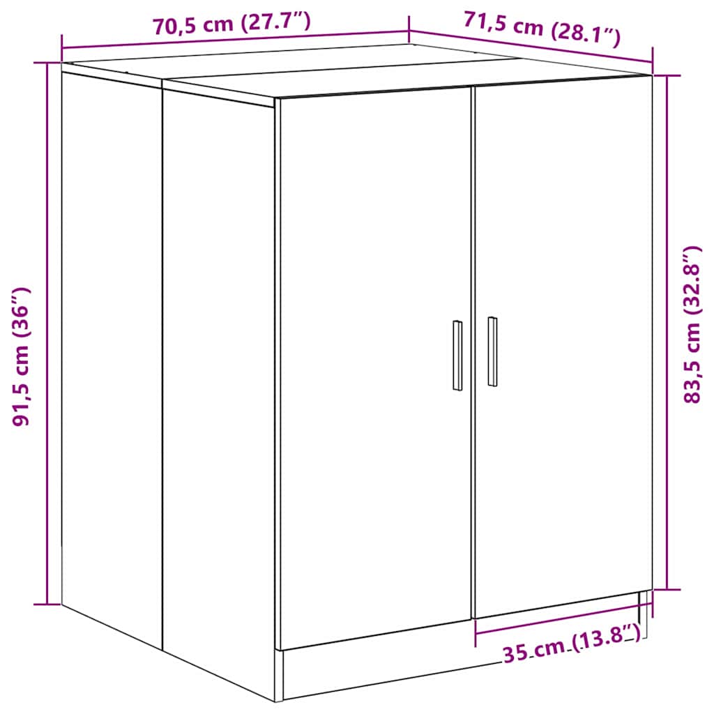 Wasmachinekast met opslag Zwart Eiken 70,5 x 71,5 x 91,5 cm