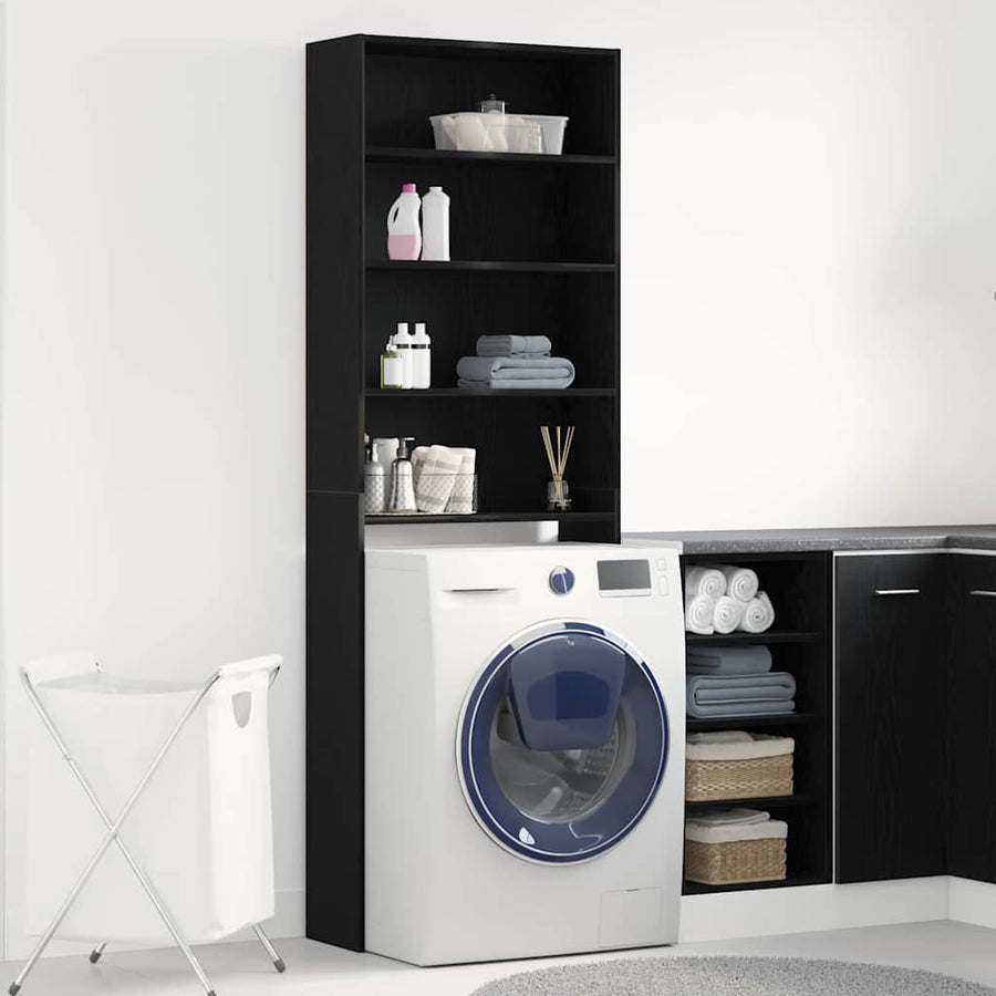 Wasmachinekast Zwart Eiken 64 x 24 x 190 cm Bewerkt hout