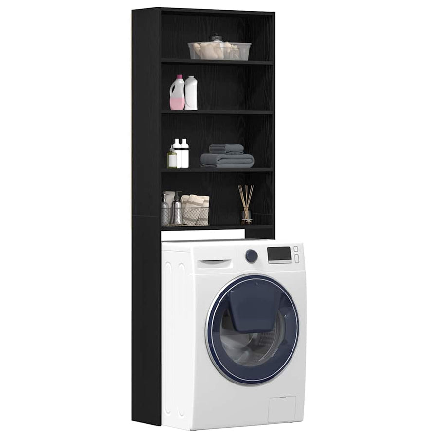 Wasmachinekast Zwart Eiken 64 x 24 x 190 cm Bewerkt hout