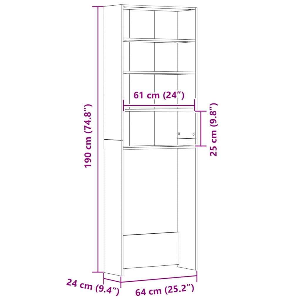 Wasmachinekast Zwart Eiken 64 x 24 x 190 cm Bewerkt hout