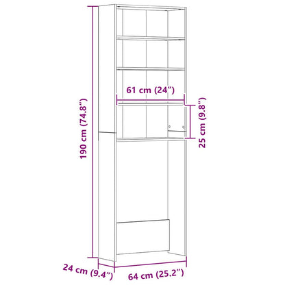 Wasmachinekast Zwart Eiken 64 x 24 x 190 cm Bewerkt hout