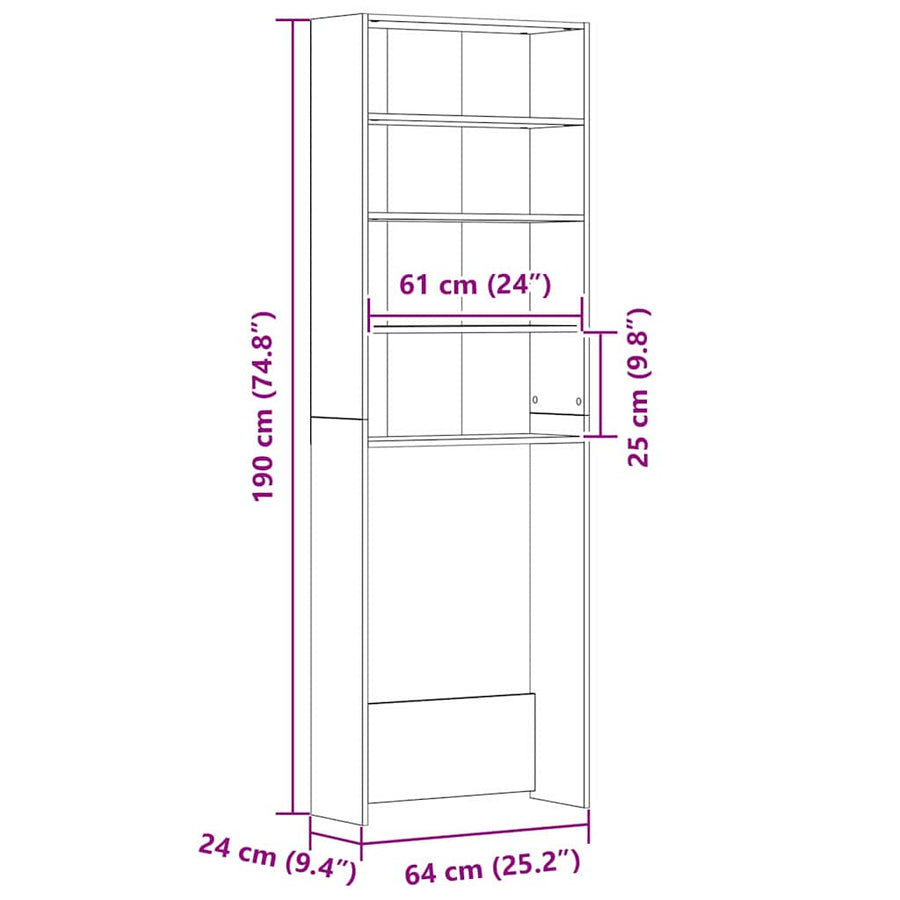 Wasmachinekast Zwart Eiken 64 x 24 x 190 cm Bewerkt hout