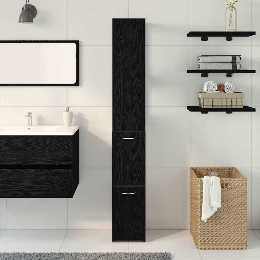 Badkamer Kast Zwart Eiken 25 x 25 x 170 cm Bewerkt hout