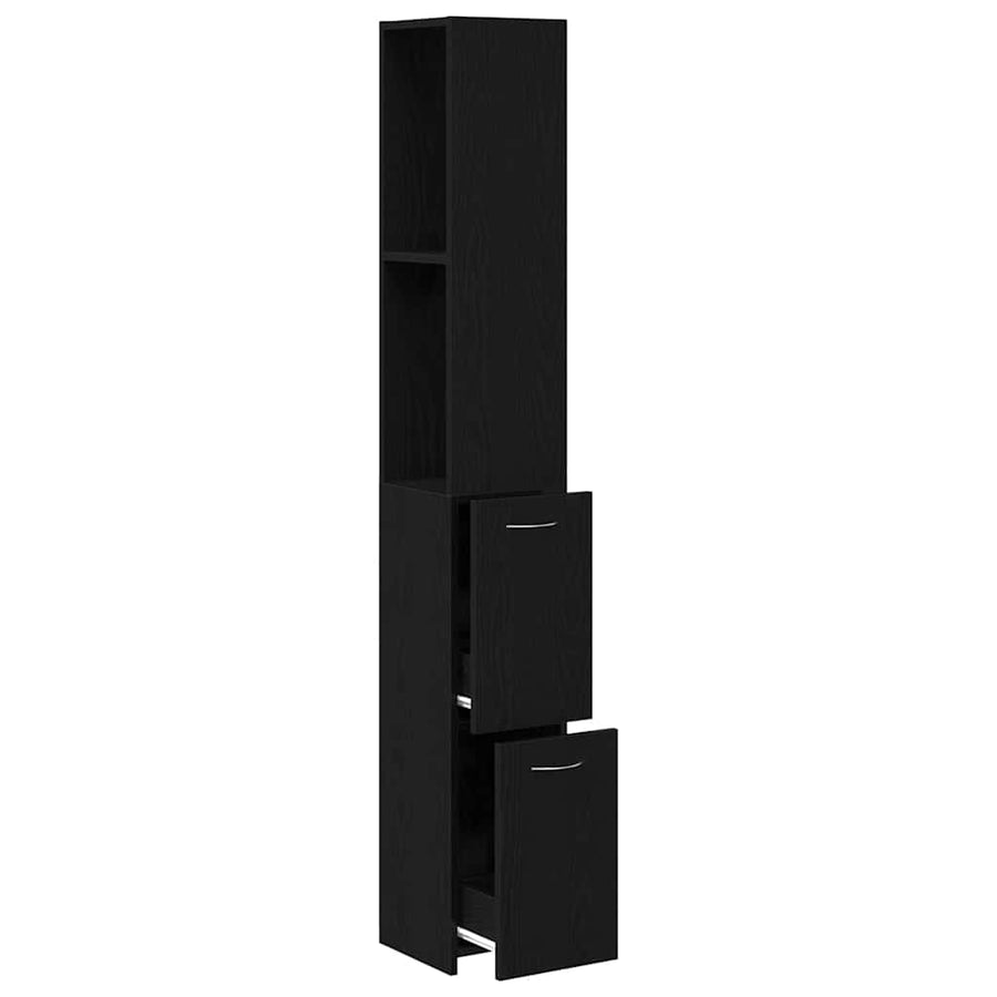 Badkamer Kast Zwart Eiken 25 x 25 x 170 cm Bewerkt hout