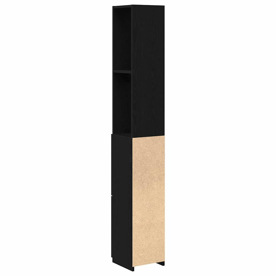 Badkamer Kast Zwart Eiken 25 x 25 x 170 cm Bewerkt hout