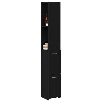 Badkamer Kast Zwart Eiken 25 x 25 x 170 cm Bewerkt hout