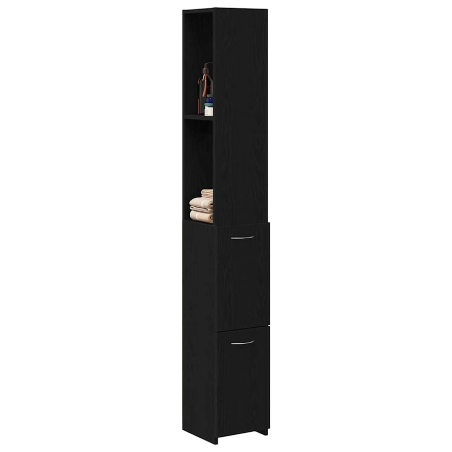 Badkamer Kast Zwart Eiken 25 x 25 x 170 cm Bewerkt hout