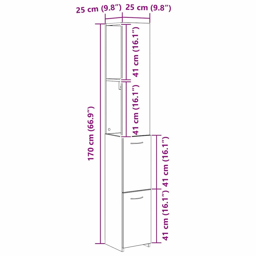 Badkamer Kast Zwart Eiken 25 x 25 x 170 cm Bewerkt hout