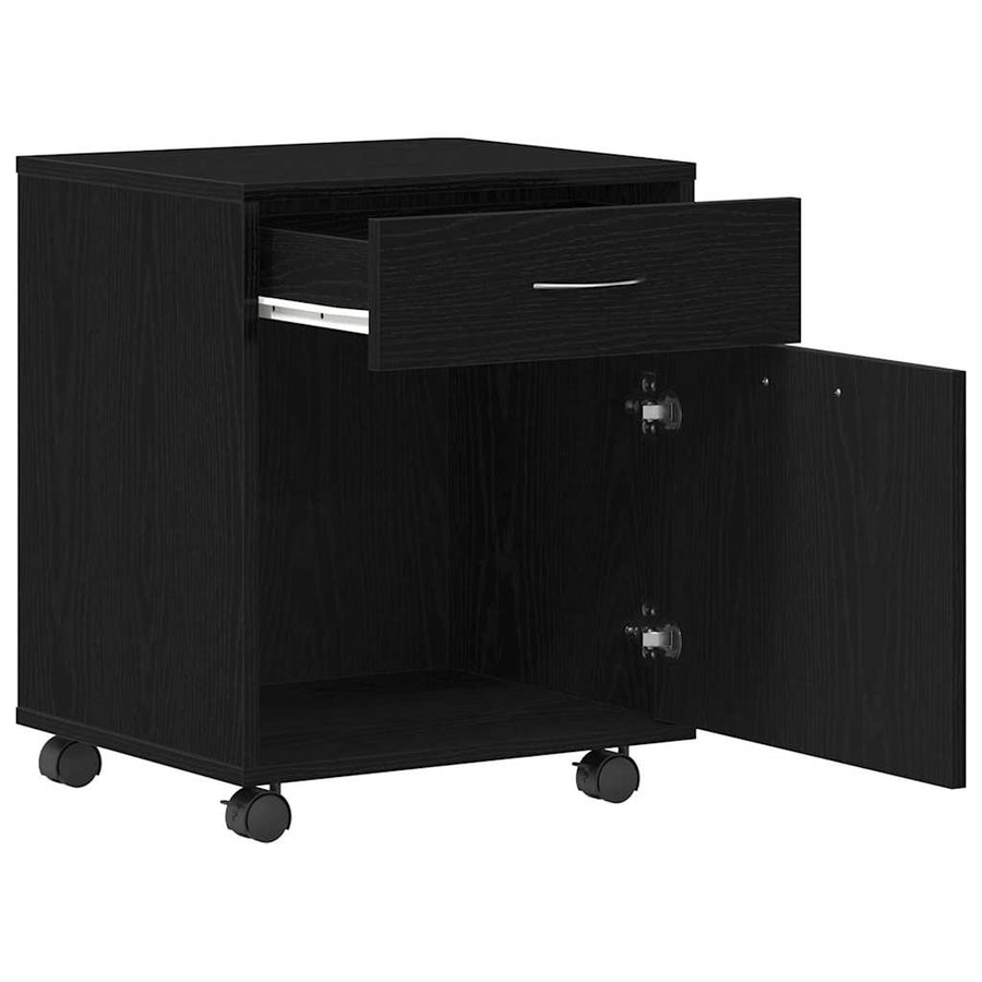 Rolcontainer met wiel Zwart eiken 45 x 38 x 54 cm Bewerkt hout