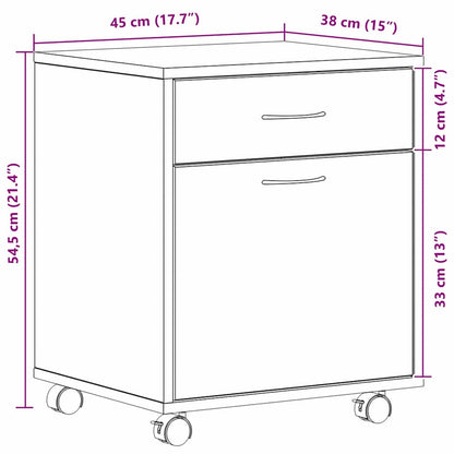 Rolcontainer met wiel Zwart eiken 45 x 38 x 54 cm Bewerkt hout