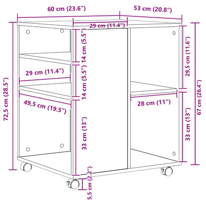 Opbergkast met wiel Zwart Eiken 60 x 53 x 72,5 cm Bewerkt hout