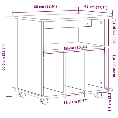 Rolling Kast met wiel Zwart Eiken 60 x 45 x 55 cm Bewerkt hout