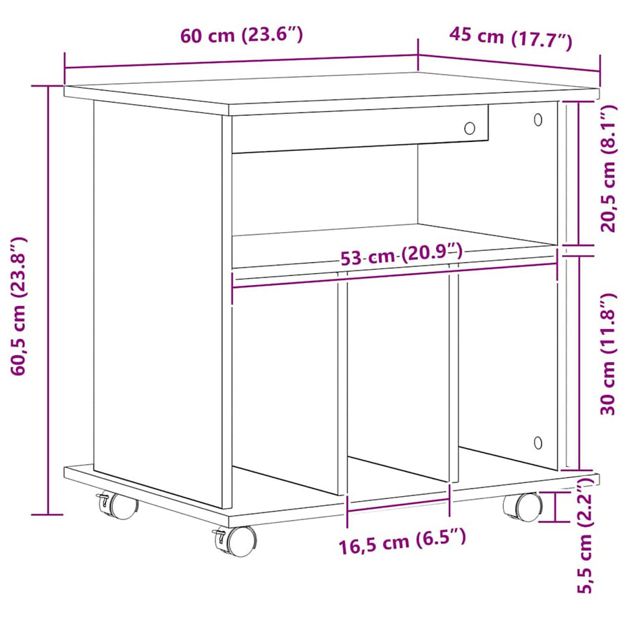 Rolling Kast met wiel Zwart Eiken 60 x 45 x 55 cm Bewerkt hout