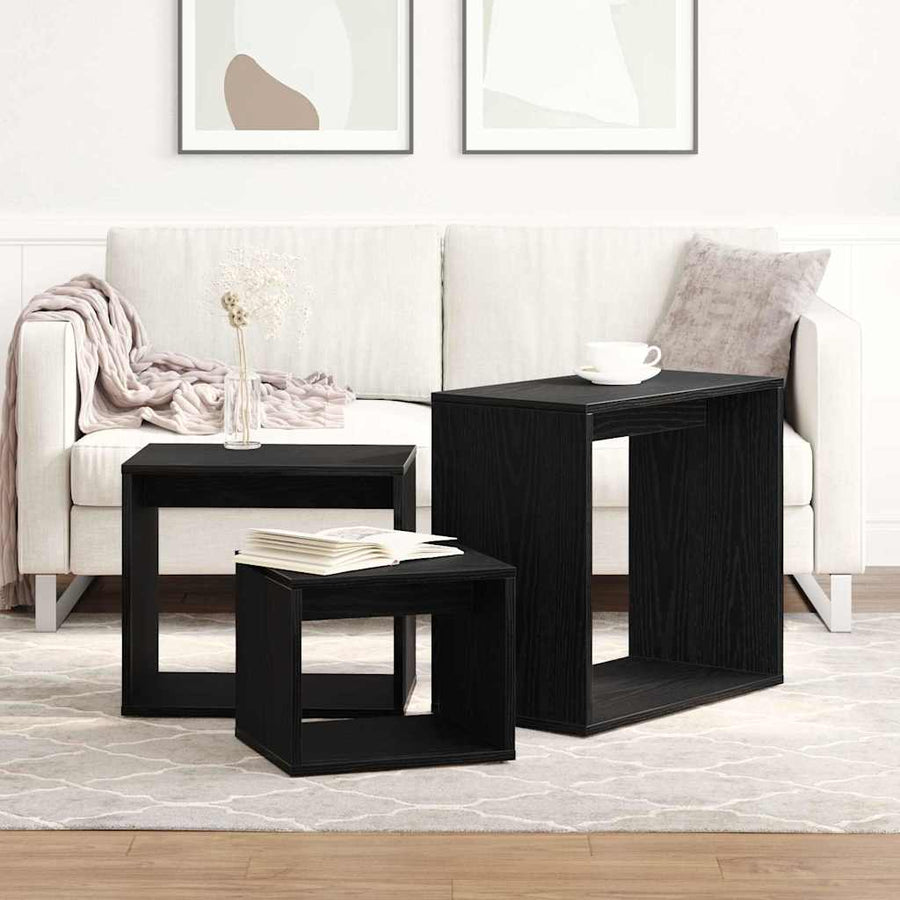Nesttafel 3 pcs Zwart Eiken Bewerkt hout
