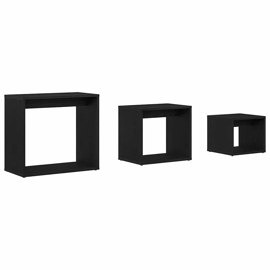 Nesttafel 3 pcs Zwart Eiken Bewerkt hout