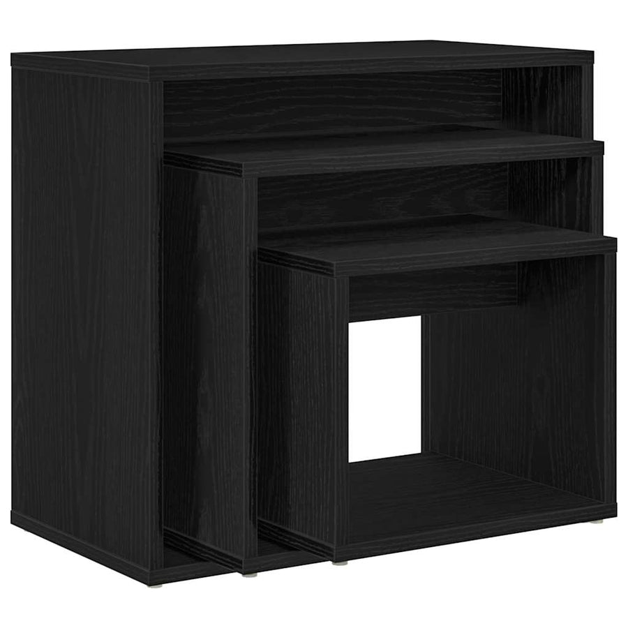 Nesttafel 3 pcs Zwart Eiken Bewerkt hout