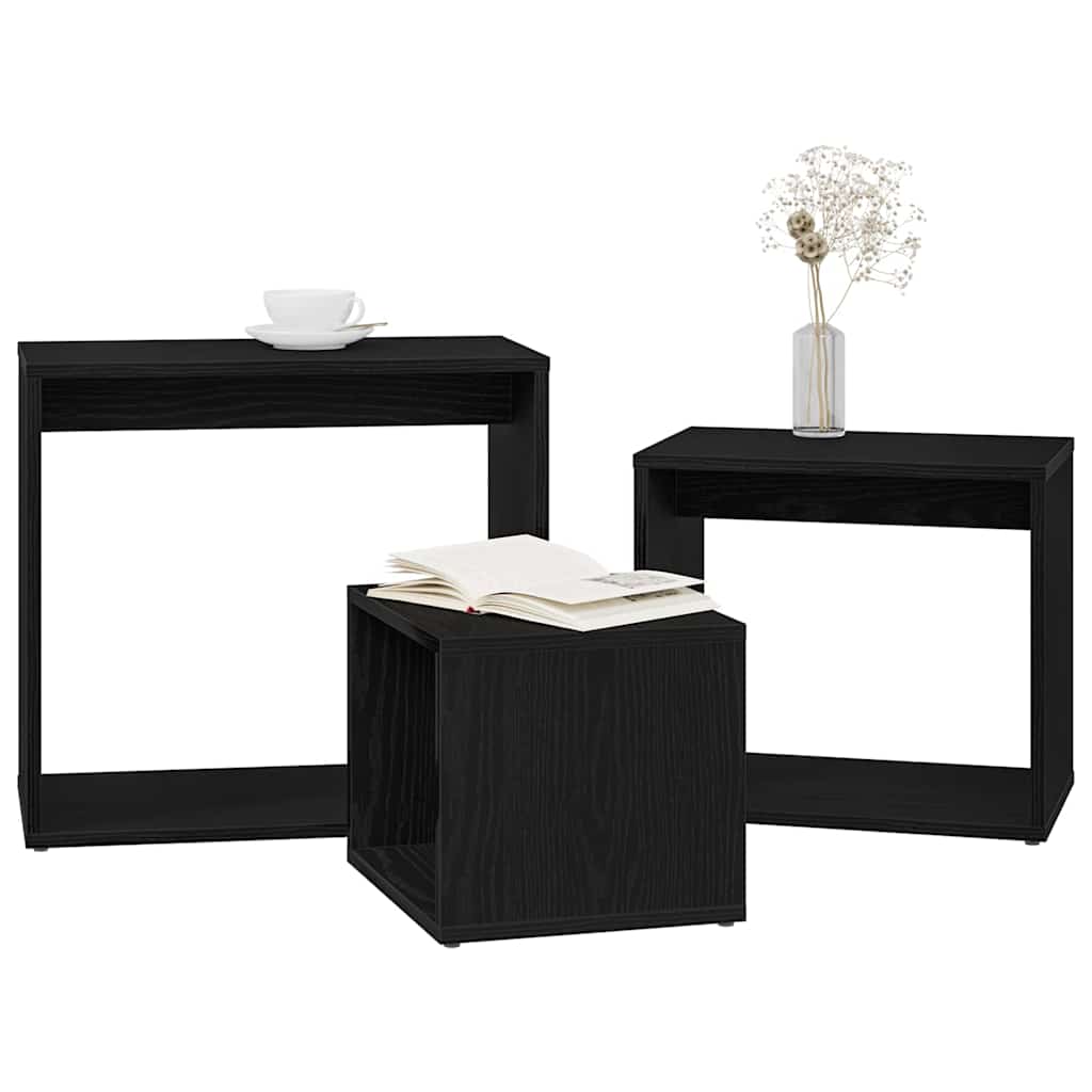 Nesttafel 3 pcs Zwart Eiken Bewerkt hout