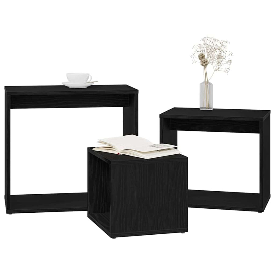 Nesttafel 3 pcs Zwart Eiken Bewerkt hout